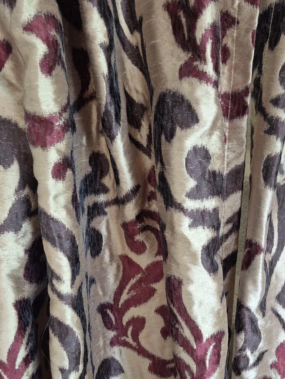 Decorative Damask Curtain Panel Pair in Cream, Burgundy & Brown 48x60 (96x60)